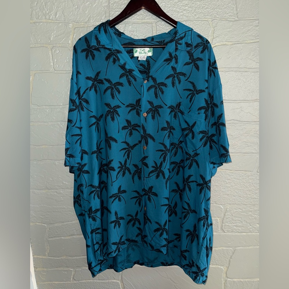 Two Palms Palm Tree Blue Rayon Men's Hawaiian Shirt